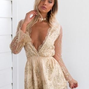 Gold Glitter Romper - Scalloped Mura Boutique